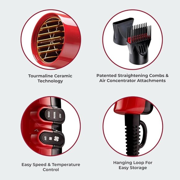 KISS 1875W Tourmaline Ceramic Hair Dryer w/ Diffuser & Styling Set New Open Box - Picture 3 of 5